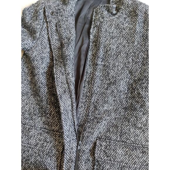 Theory Wool Blend Herringbone Coat Size S Black White Full zip Pockets - Picture 3 of 6